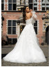 Beaded Ivory Lace Tulle Fairytale Wedding Dress With Detachable Sleeves
